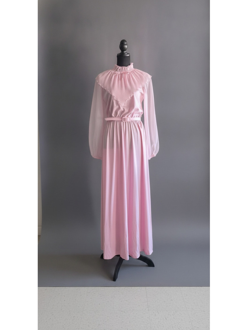 Coquette Balletcore Vintage Sheer Ethereal Fairy Pink Maxi Dress S/M Ruffle